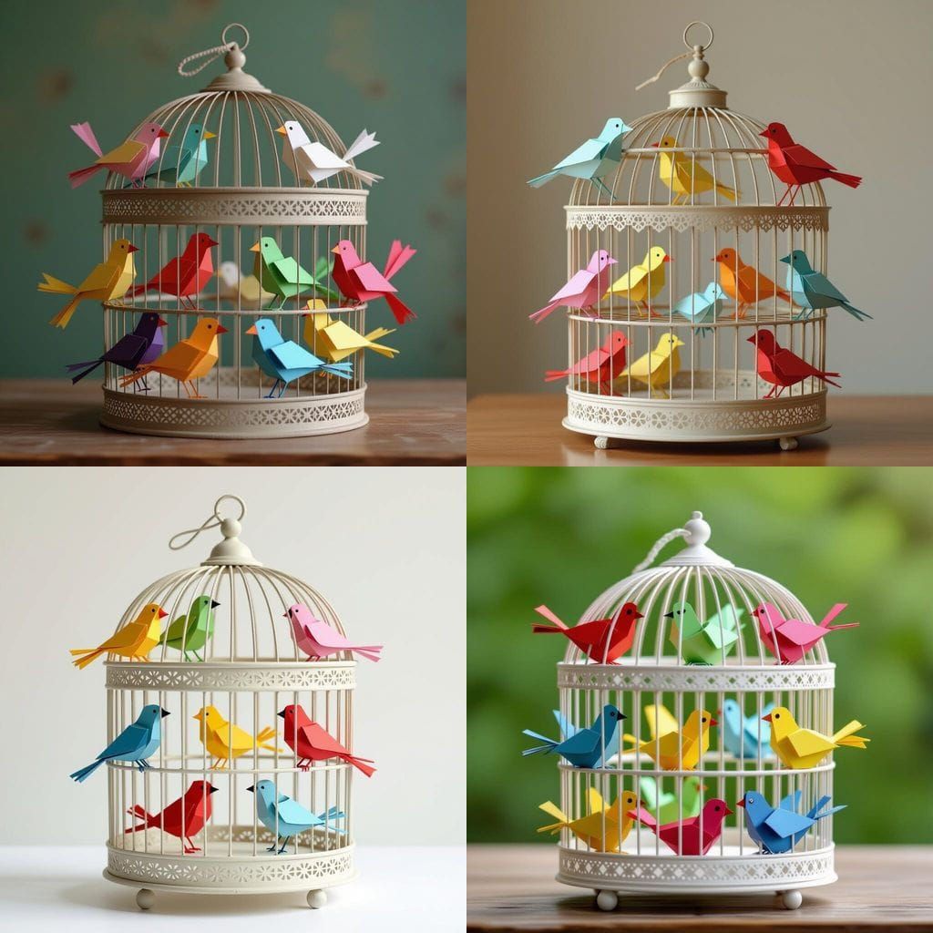 Paper Birds Fill an Open Birdcage