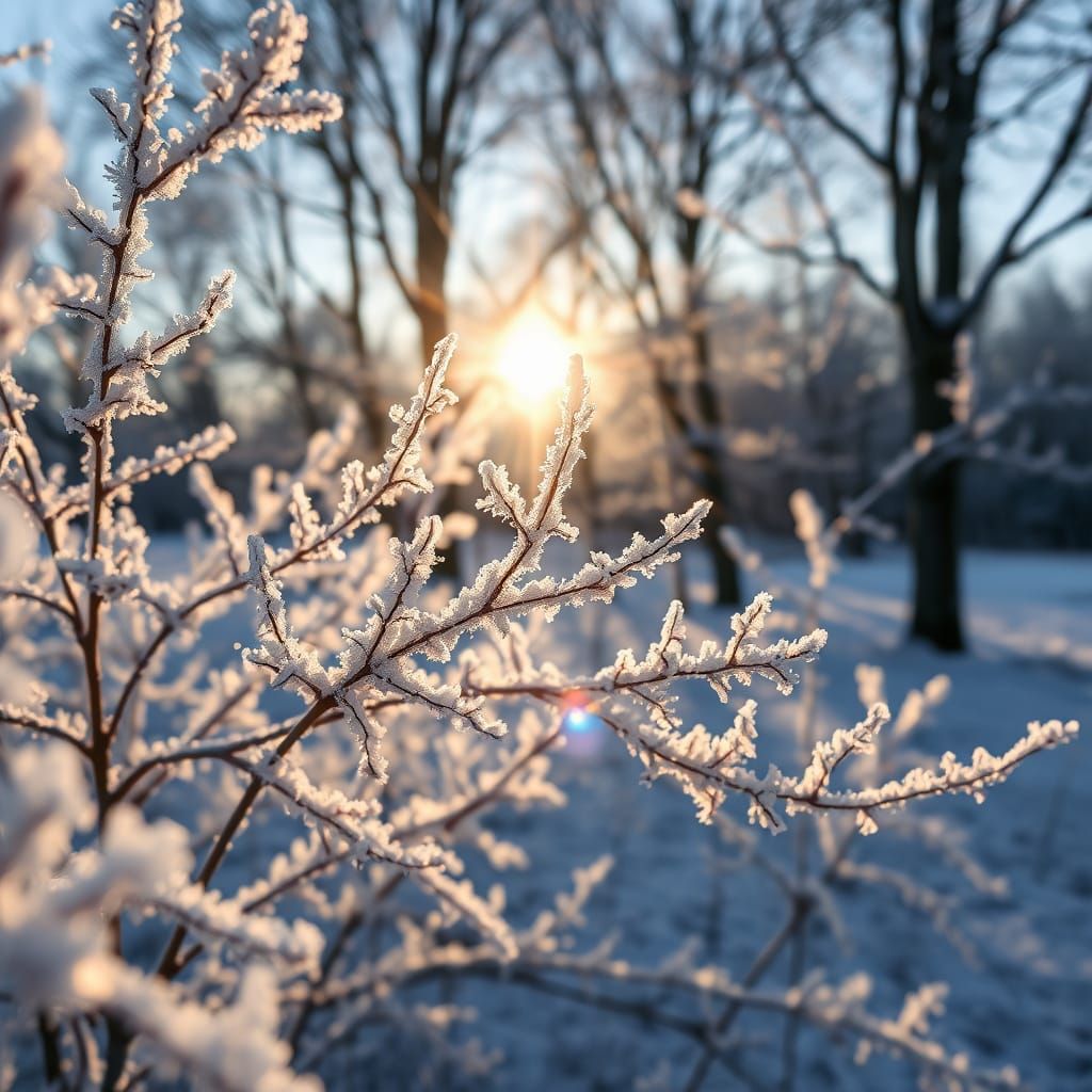 Sunlit Hoarfrost Landscape in Oisterwijk, Netherlands
