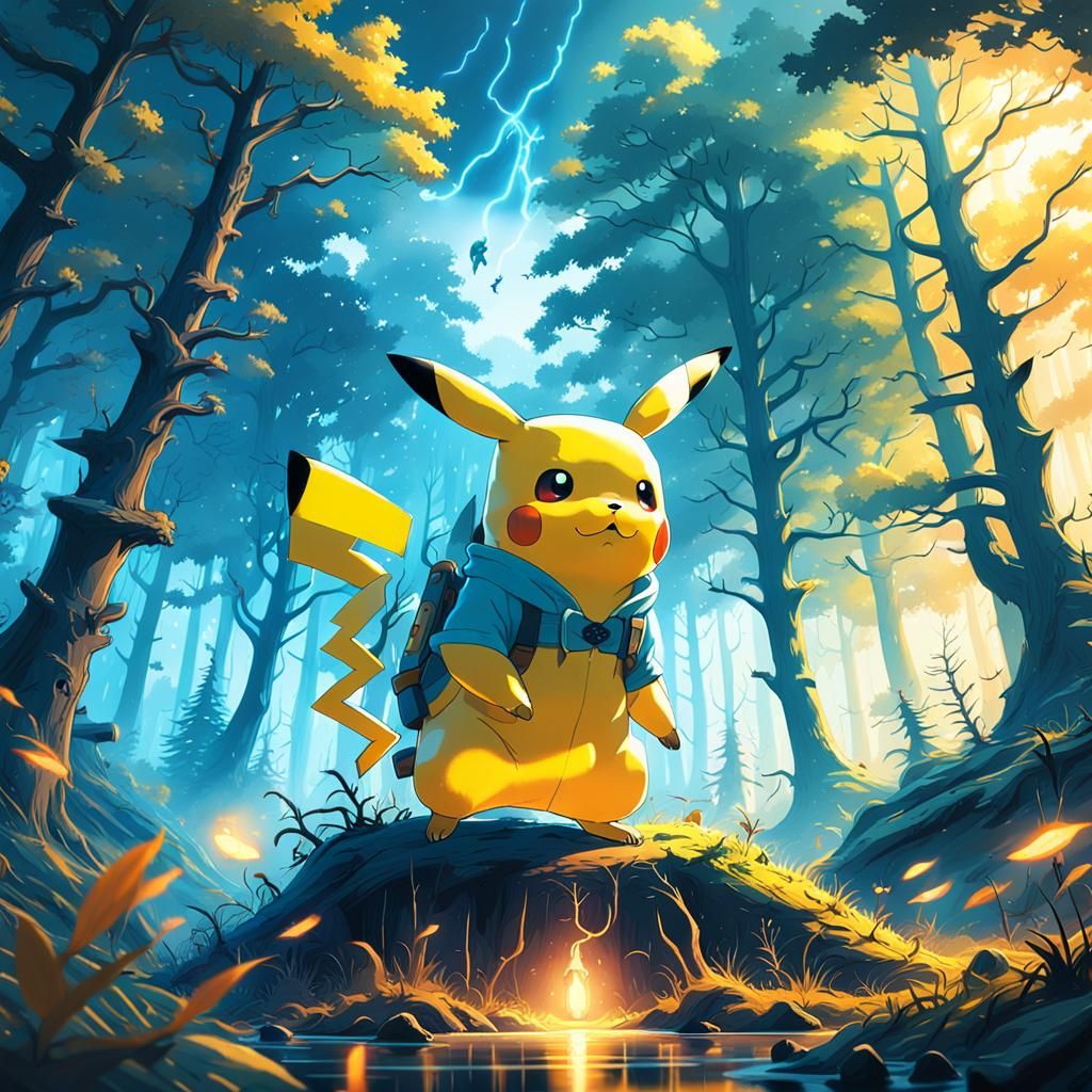 Pikachu in Mystical Forest: Fantasy Concept Art