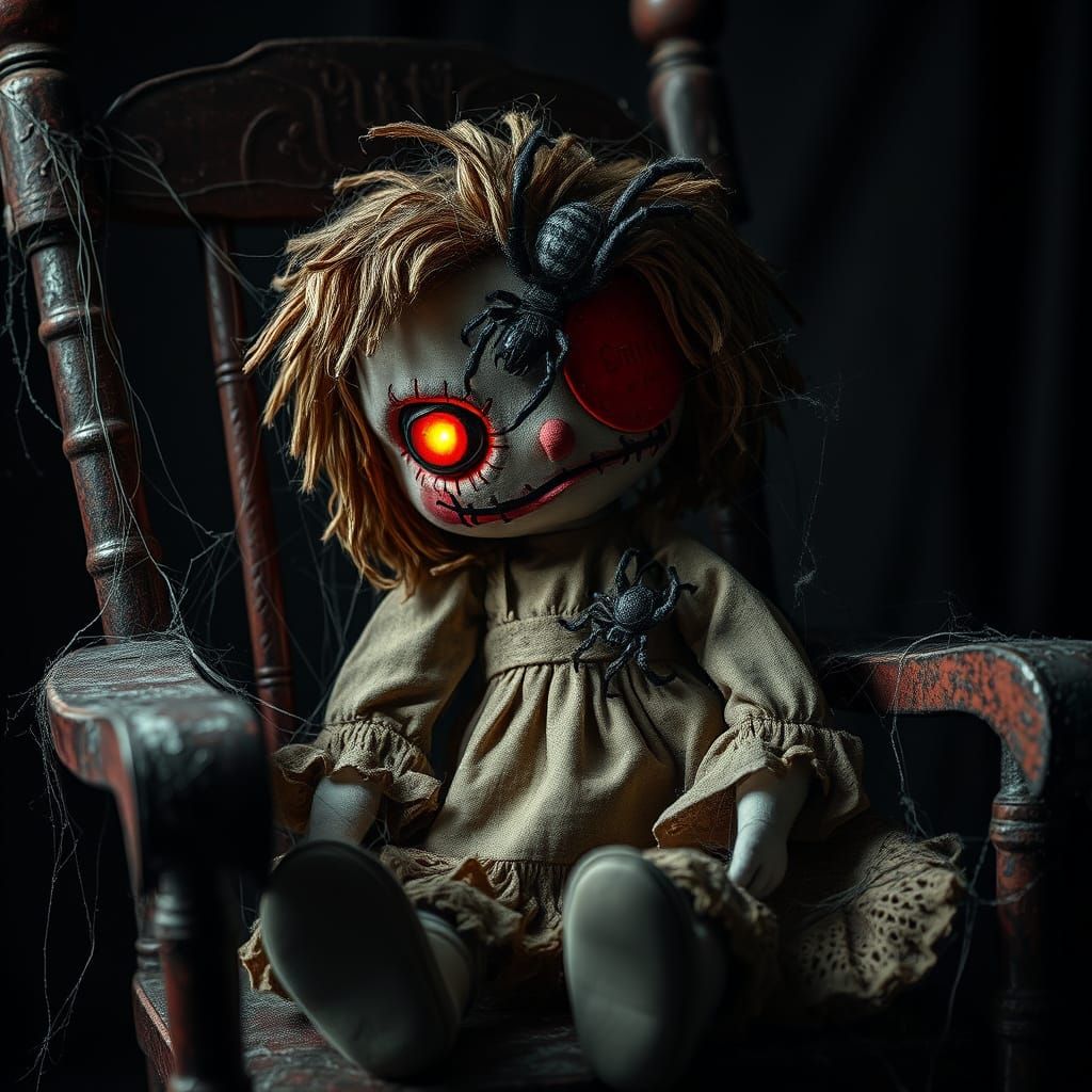 Sinister Raggedy Ann Doll in Gothic Horror Style