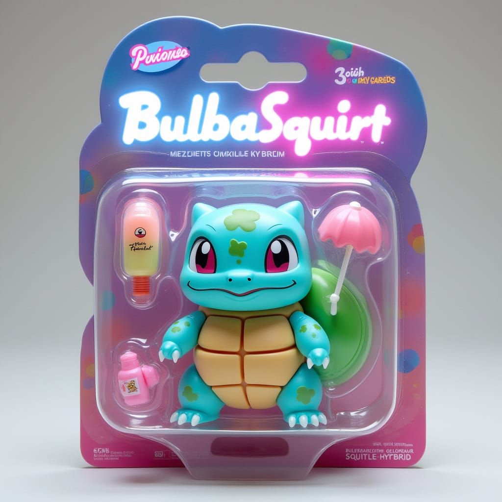 BulbaSquirt Pokemon Toy in Neon Cartoon Style