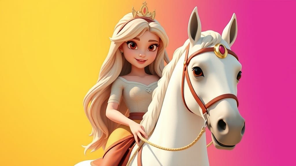 Medieval Queen on White Horse: 3D Digital Art