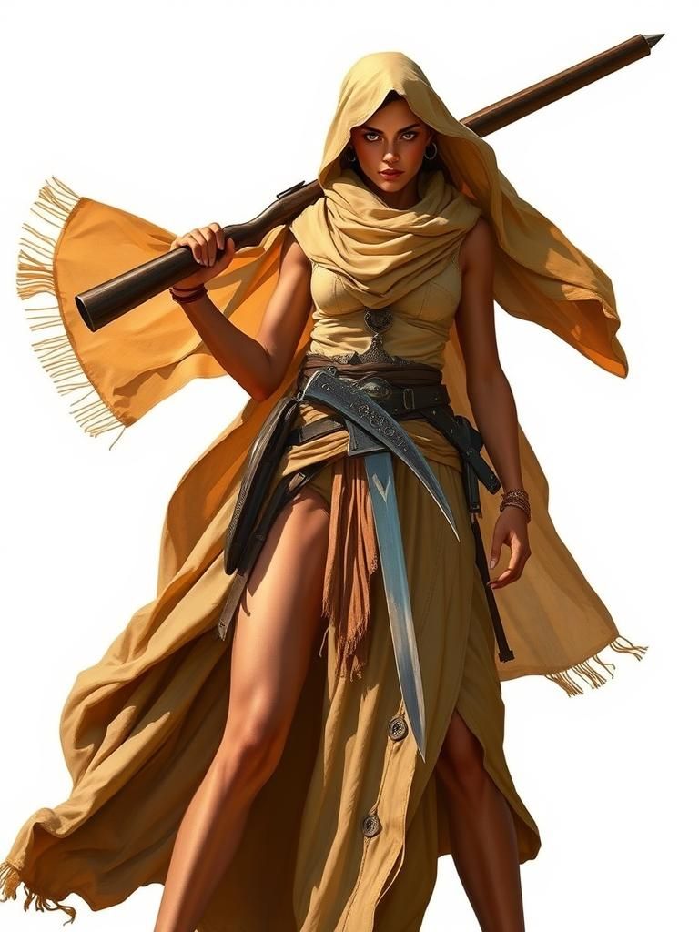 Desert Warrior Woman with Longrifle in Syd Mead Style