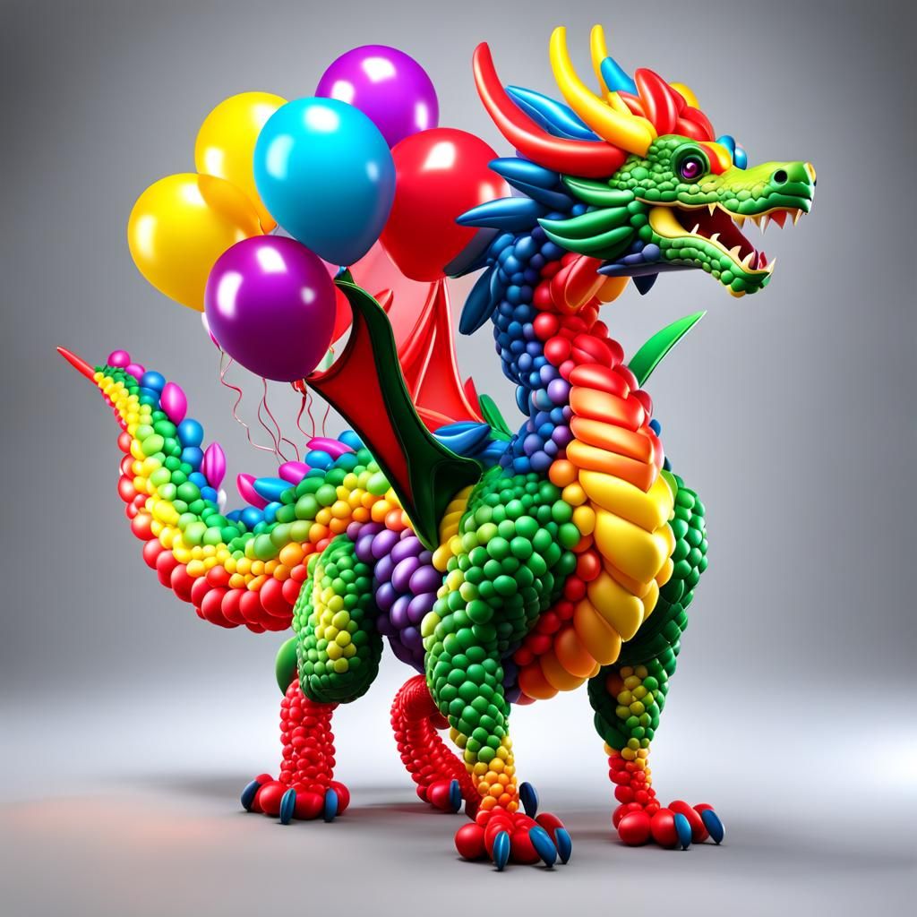 Colorful Balloon Dragon in 3D