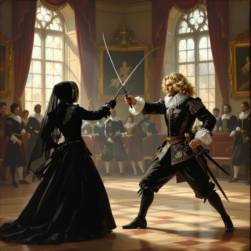 Historical Oil Painting of Earl Fencing