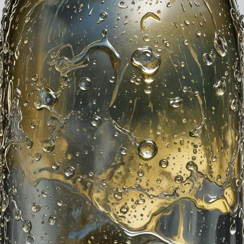 Hyperrealistic Beer Bottle with Condensation in Tempera Styl...