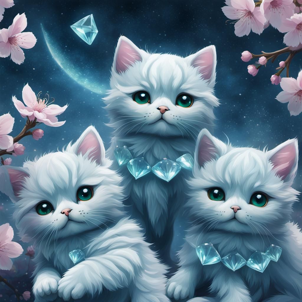 Kittens with Angel Wings in Kawaii Anime Style