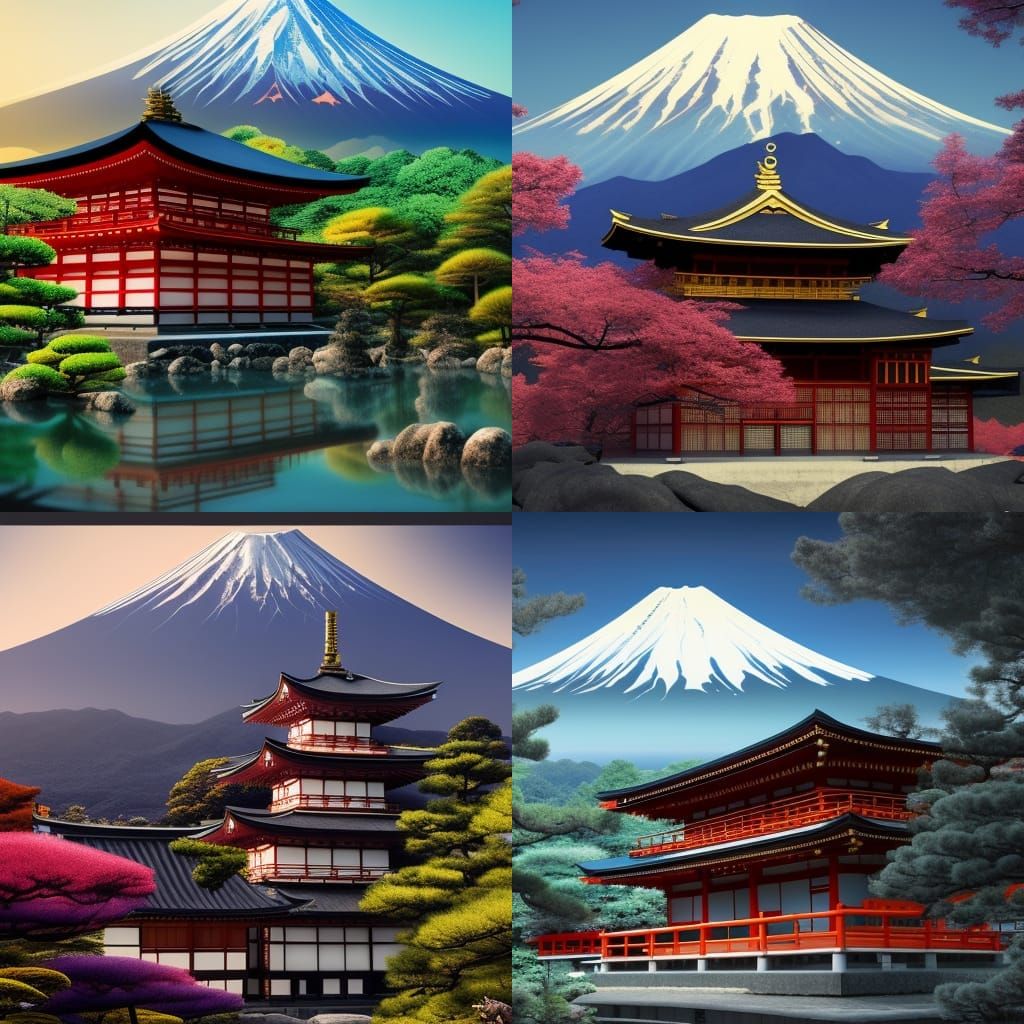 Japanese Temple in Front of Mount Fuji