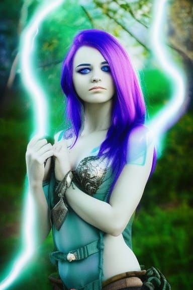 Air Genasi Sorceress Portrait with Lightning Magic