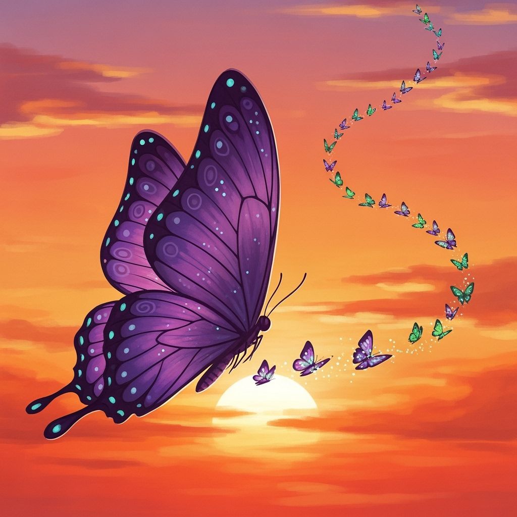 Violet Butterfly Leading to Orange Sundown