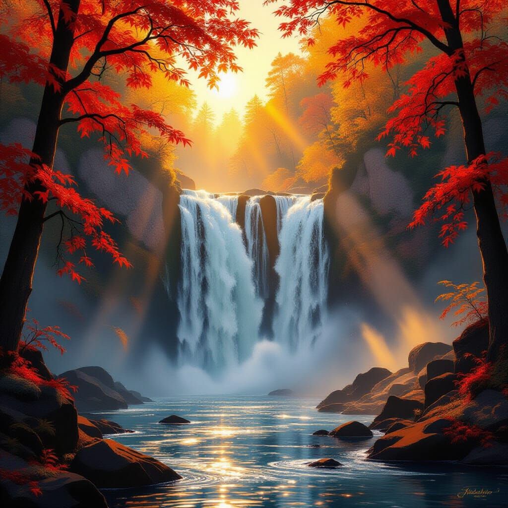 Majestic Waterfall in Golden Hour Light