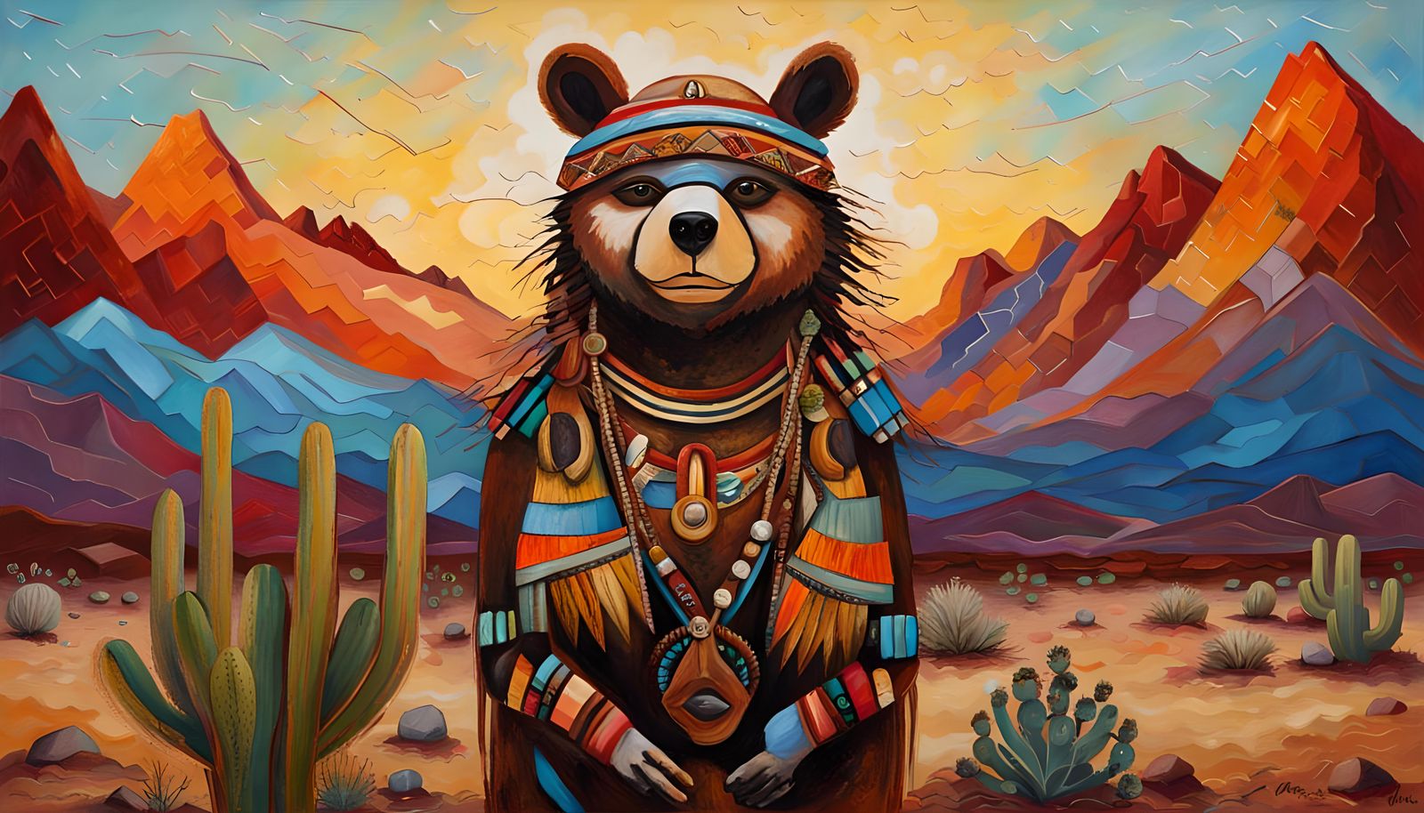 Hopi Bear Katsina in Impasto Oil Painting Style