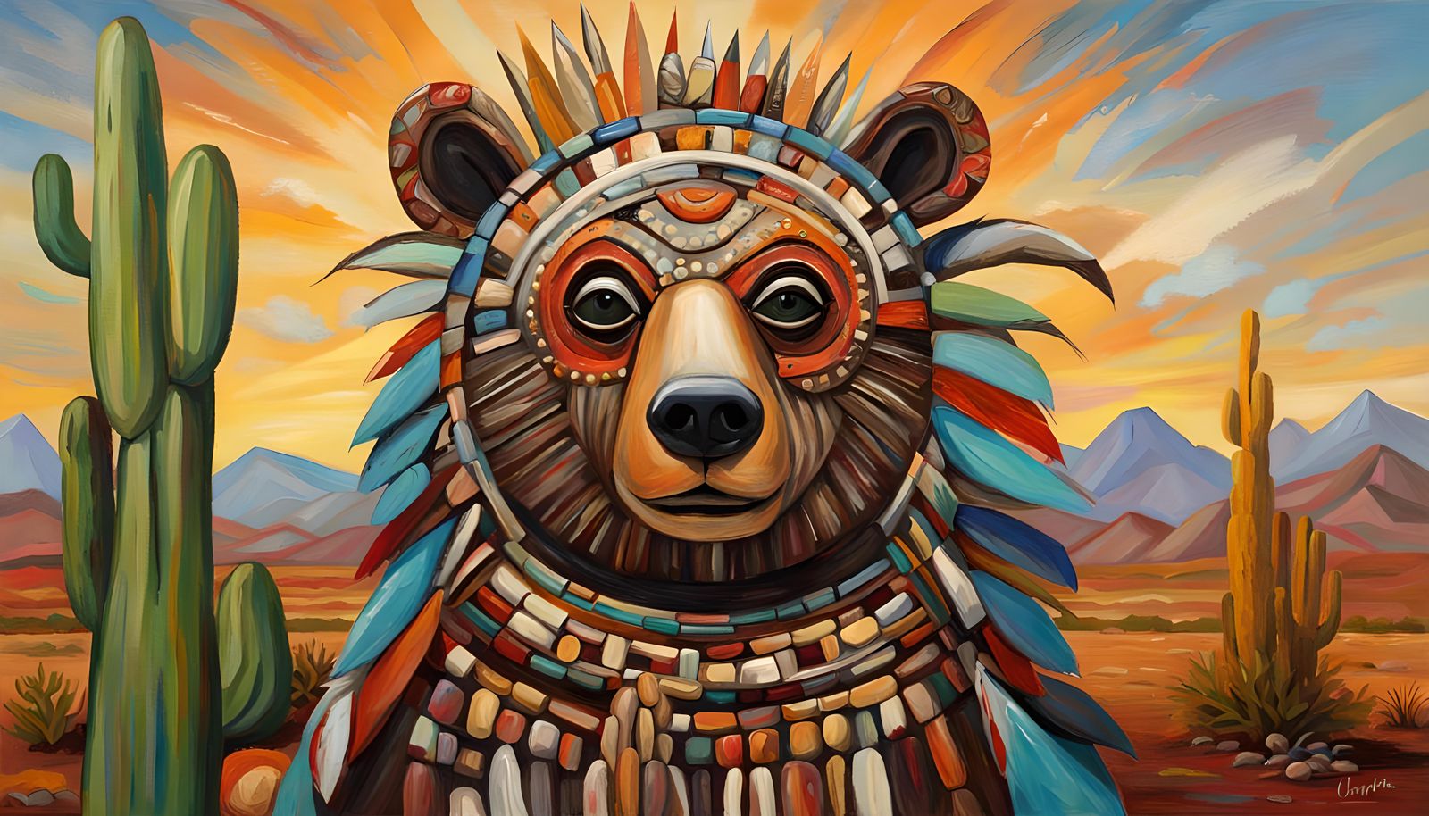 Hopi Bear Katsina in Impasto Oil Painting Style