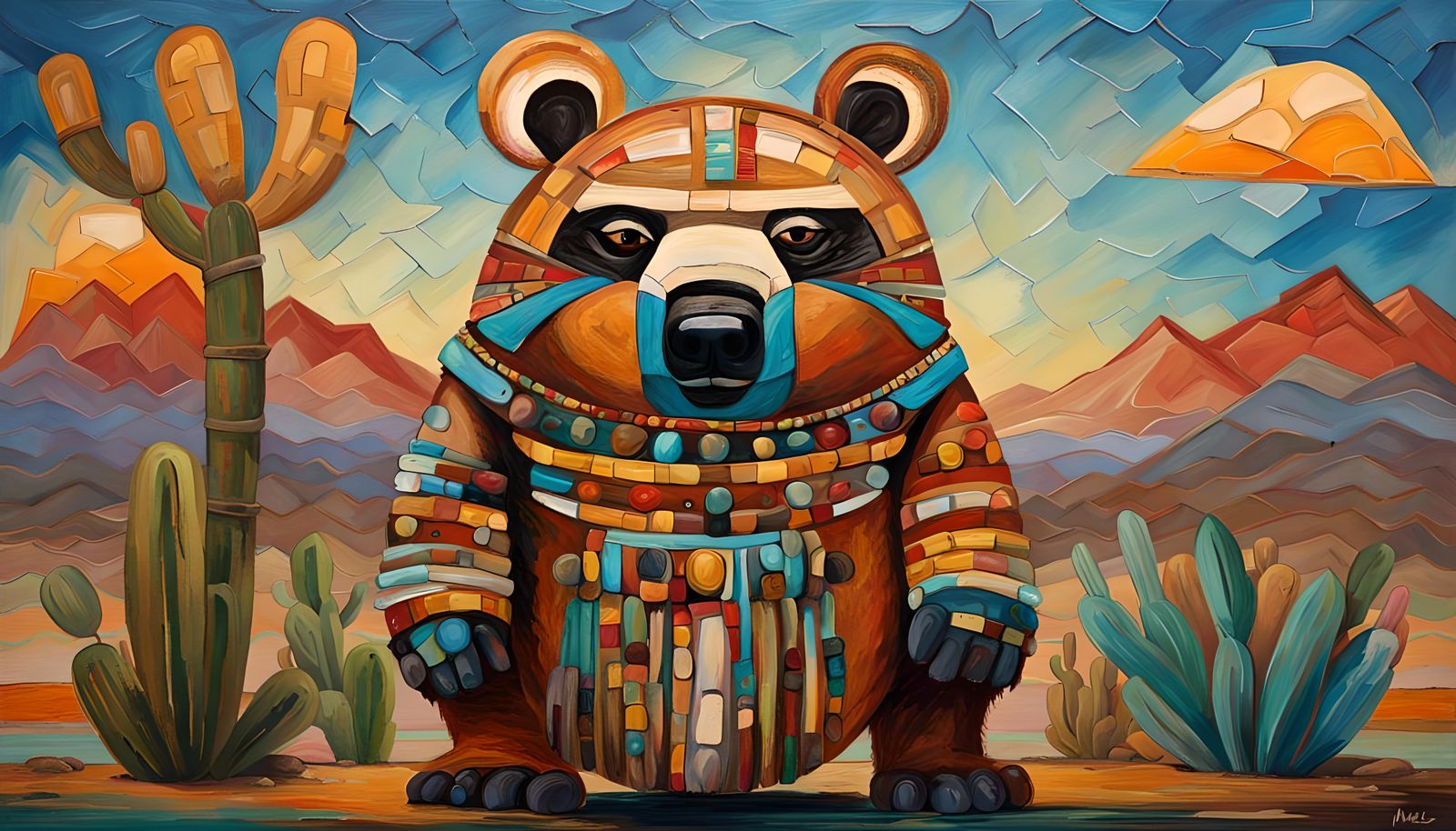 Hopi Bear Katsina in Impasto Oil Painting Style