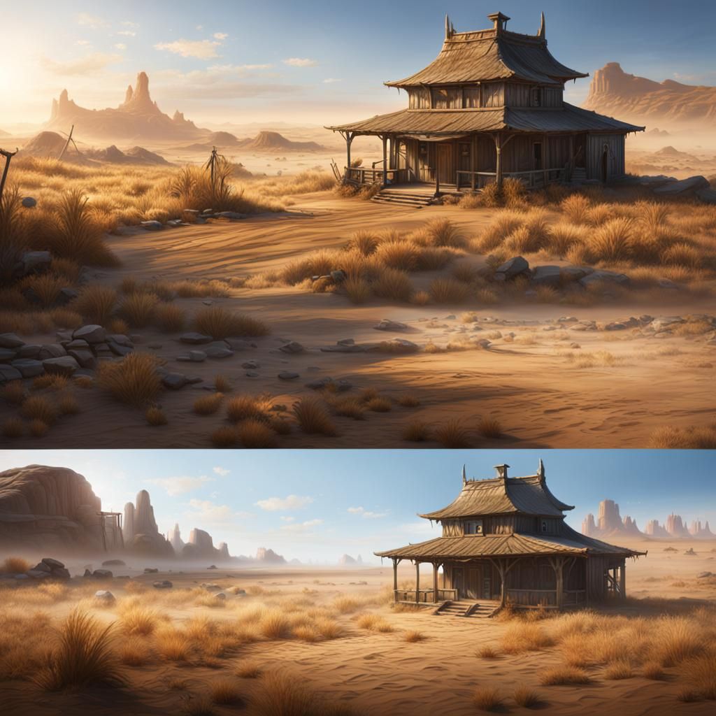 Sandy Cattle House with Dead Grasses: Matte Painting