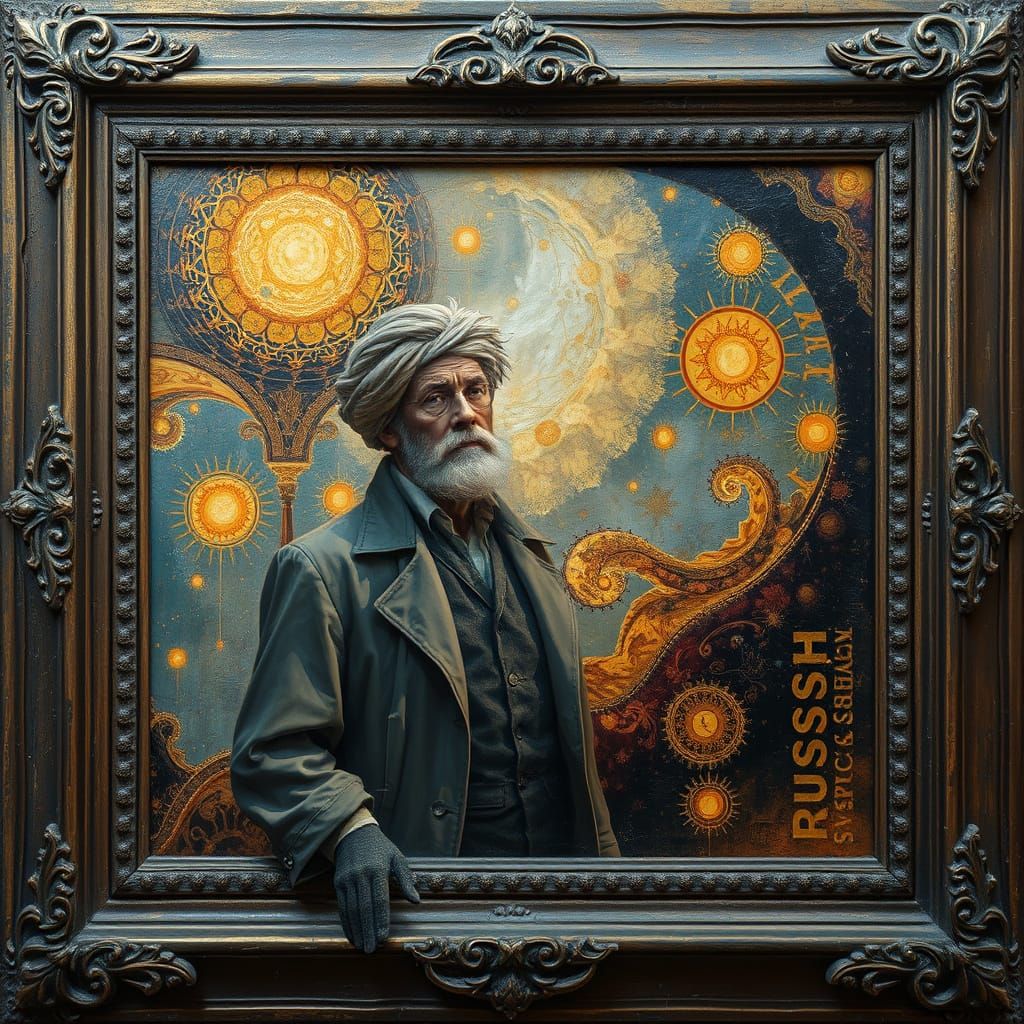 Surreal Oil Painting in Distressed Frame, Inspired by Klimt