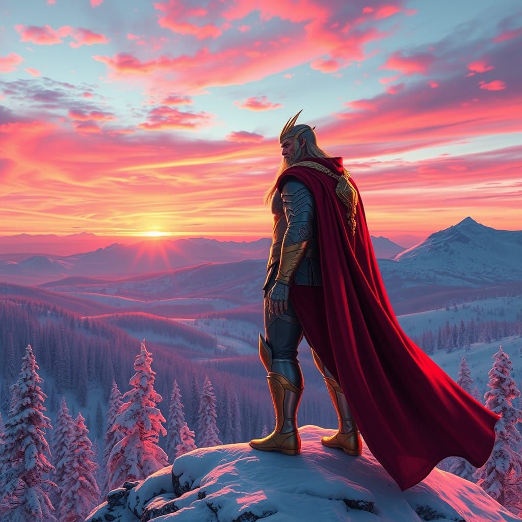Thor in Cyberpunk Winter Landscape