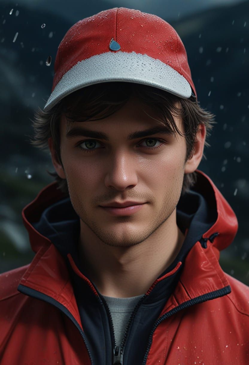 Hyperrealistic Portrait of Pokémon Trainer Red on Mount Silv...