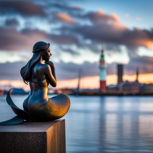 The famous Little Mermaid statue in Copenhagen.