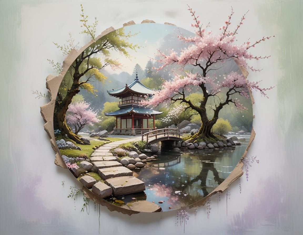 Serene Japanese Cherry Grove at Dawn