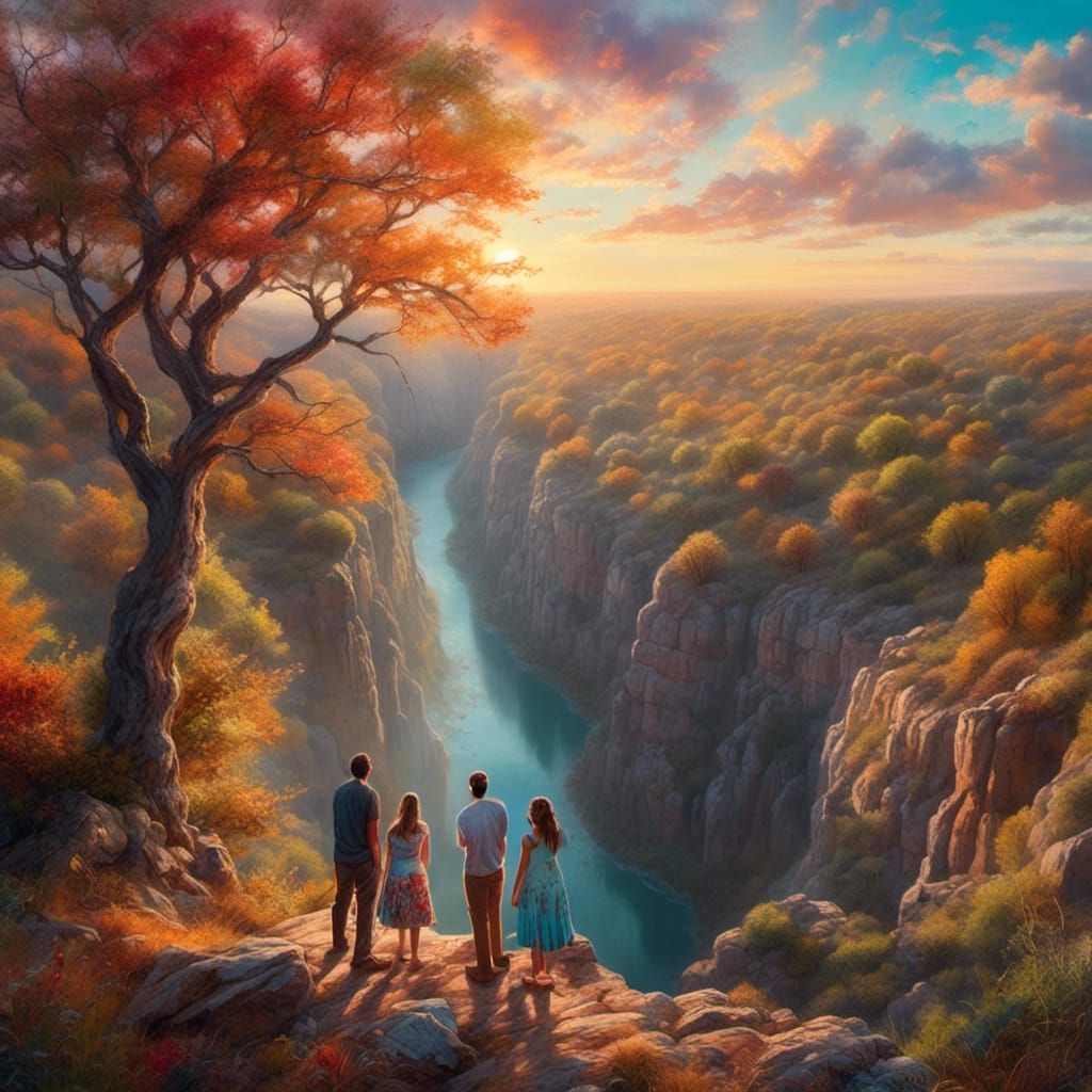 Colorful Landscape Oil Painting with Warm Sunlight