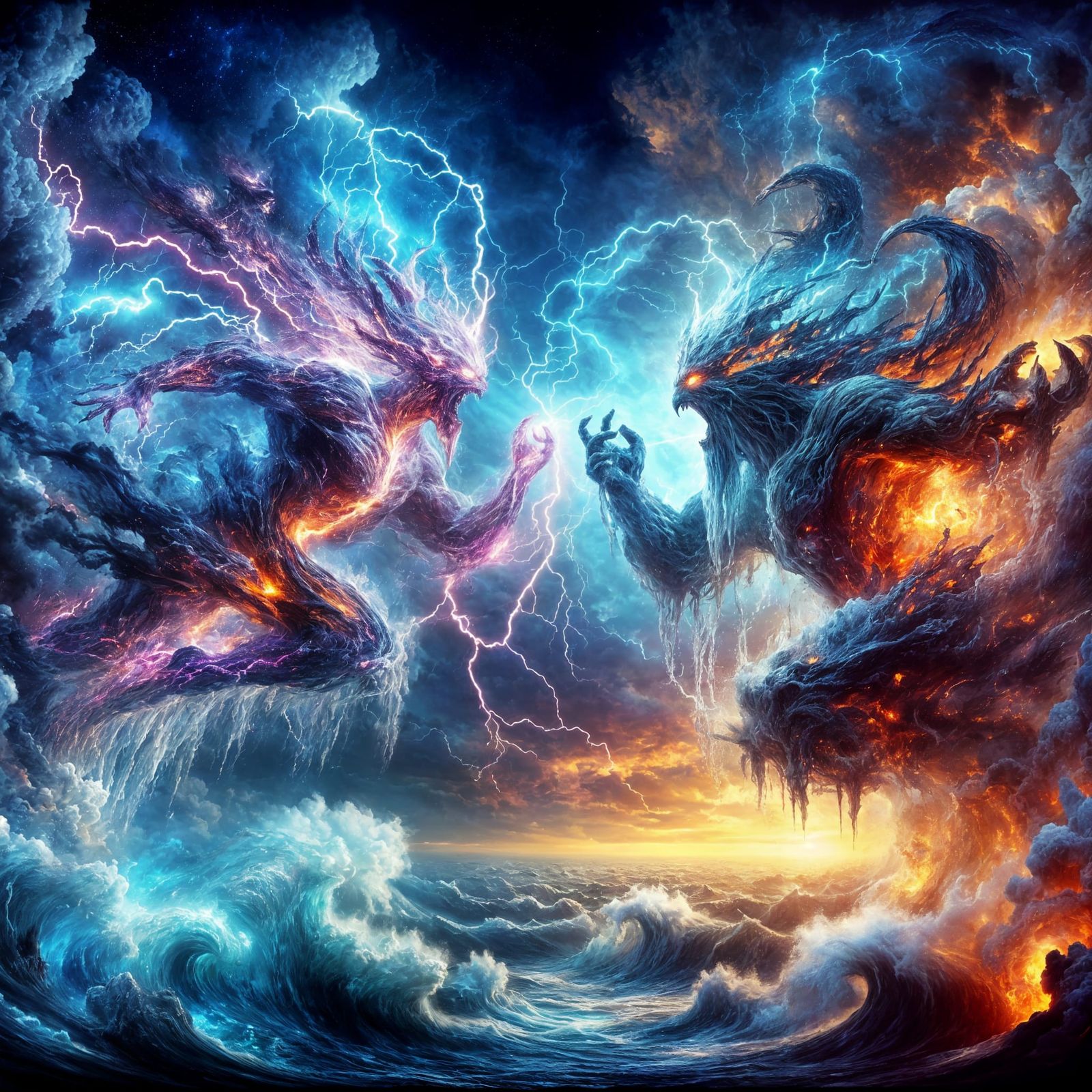 Epic Clash of Elemental Titans in a Turbulent Storm