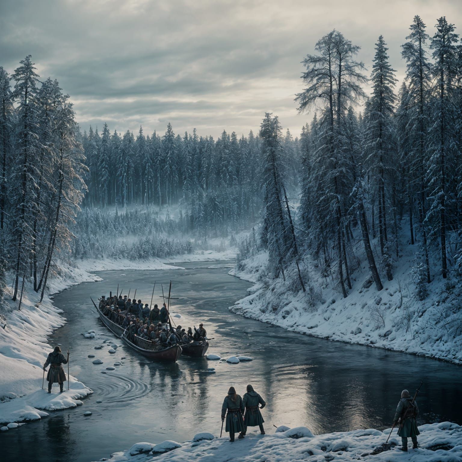 Vikings' Dramatic Finnish Raid: Cinematic Film Still