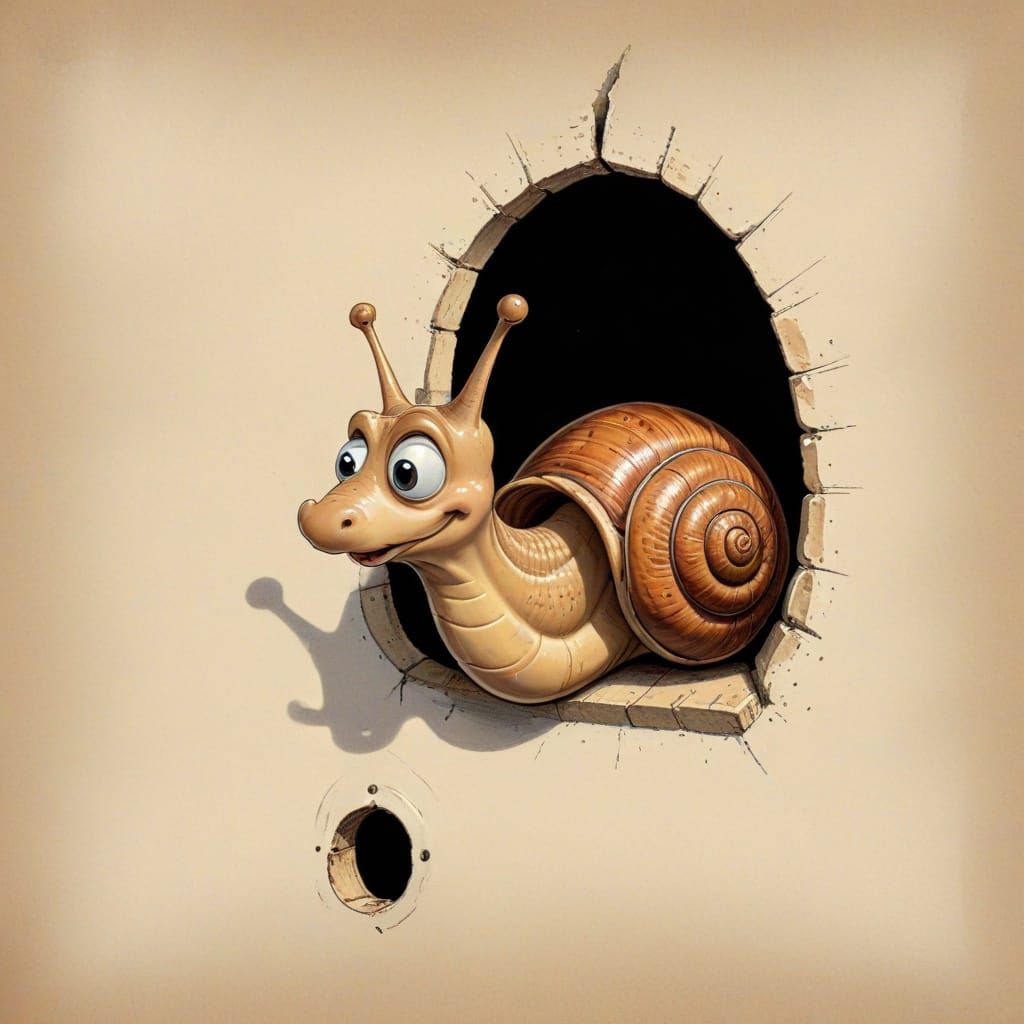 Curious Snail Cartoon Character Peeking Through Keyhole