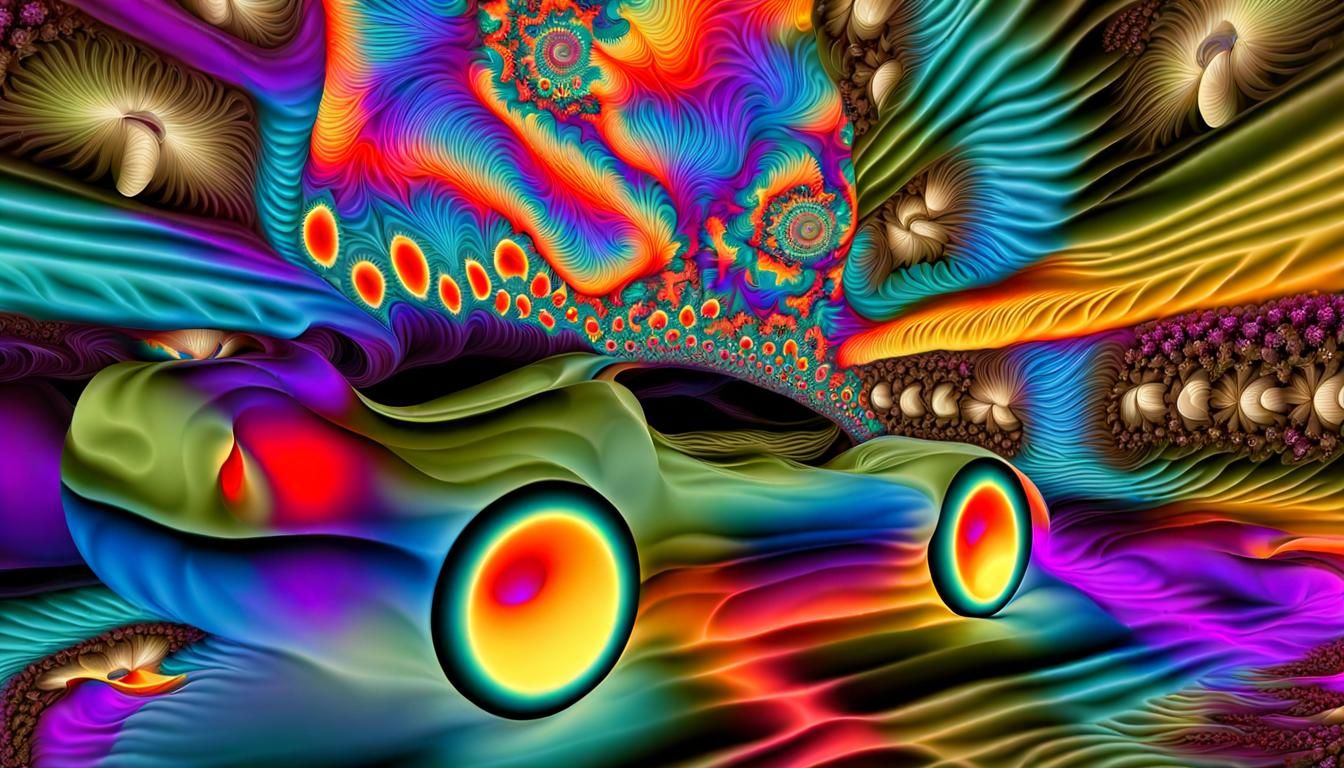 Kaleidoscopic Mushroom Cottage with Fractal Patterns