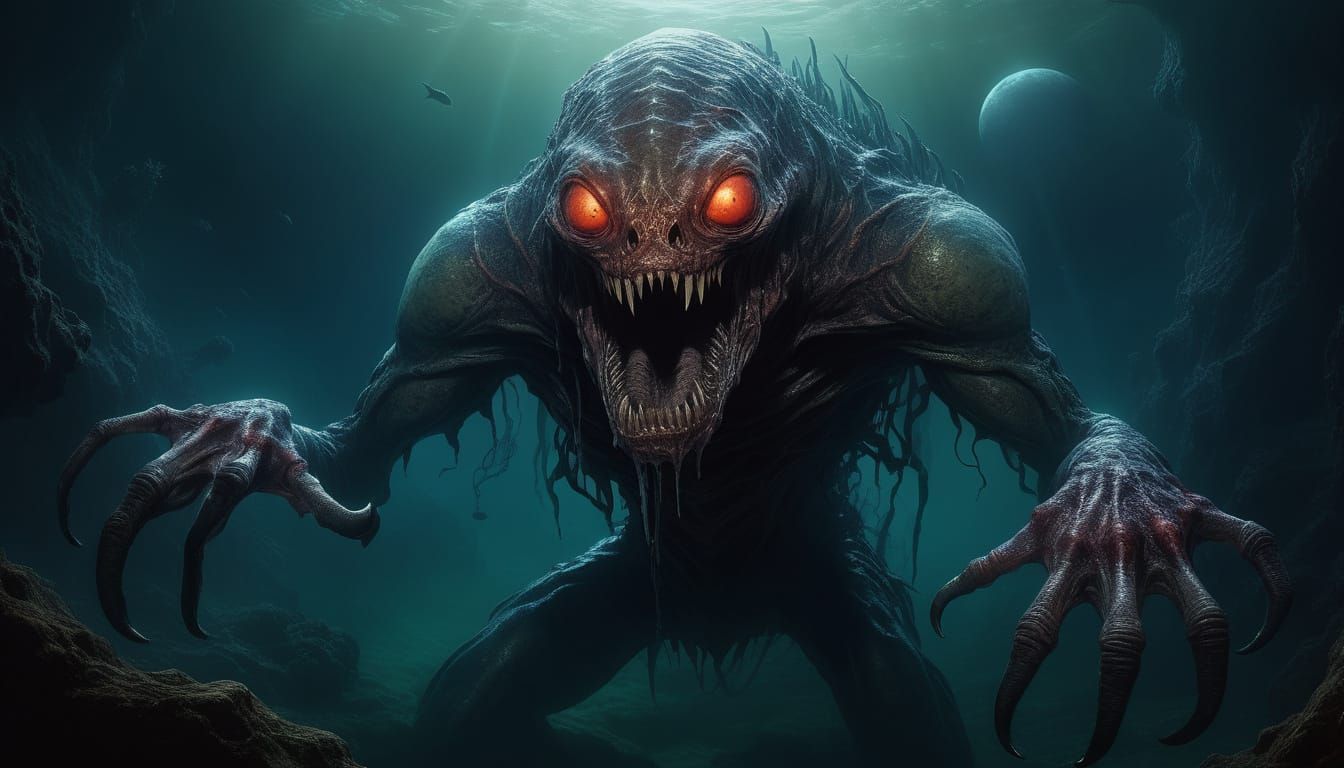 Surreal Creature Emerges from Abyssal Depths in a Cyberpunk-...