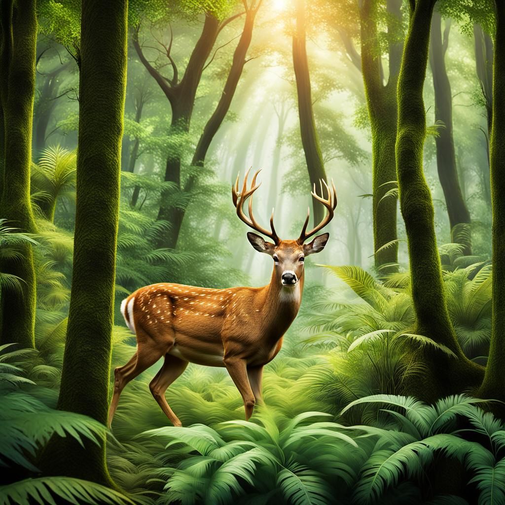 Deer Dashing Through Jungle, 3D Digital Art