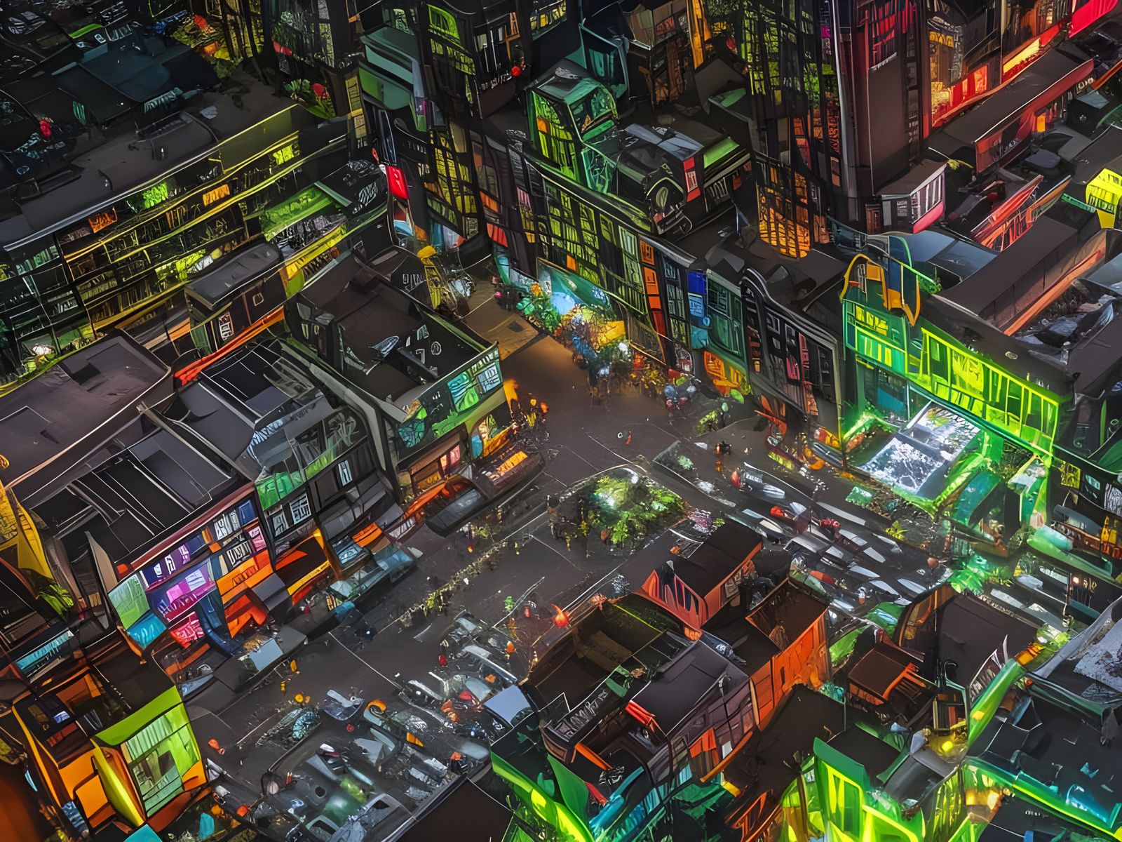 Cyberpunk Cityscape with Neon Dragon Graffiti