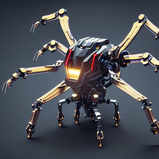 Flying Mechanical Spider Mech in Cyberpunk Style