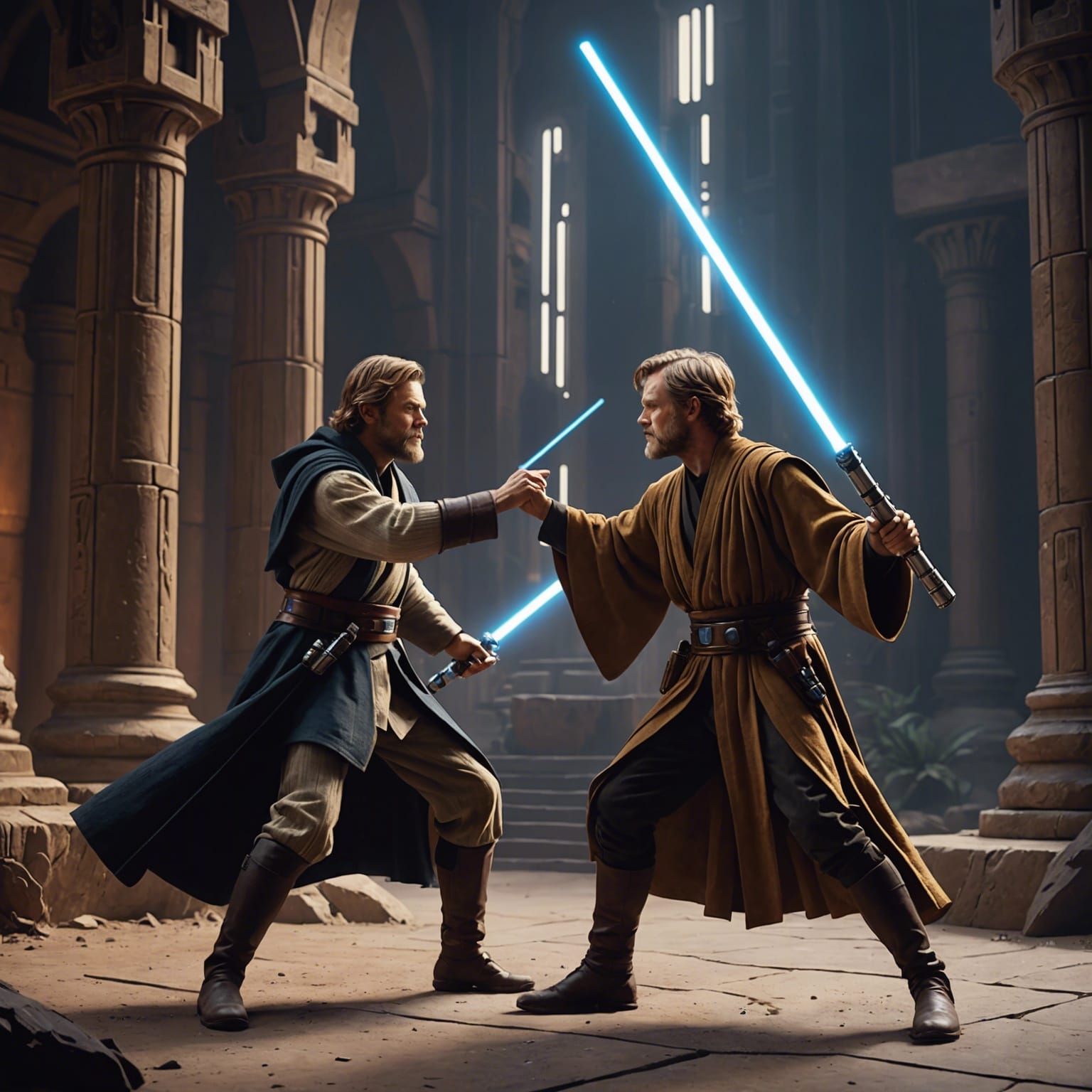 Obi-Wan Kenobi Teaches Luke Skywalker Lightsaber