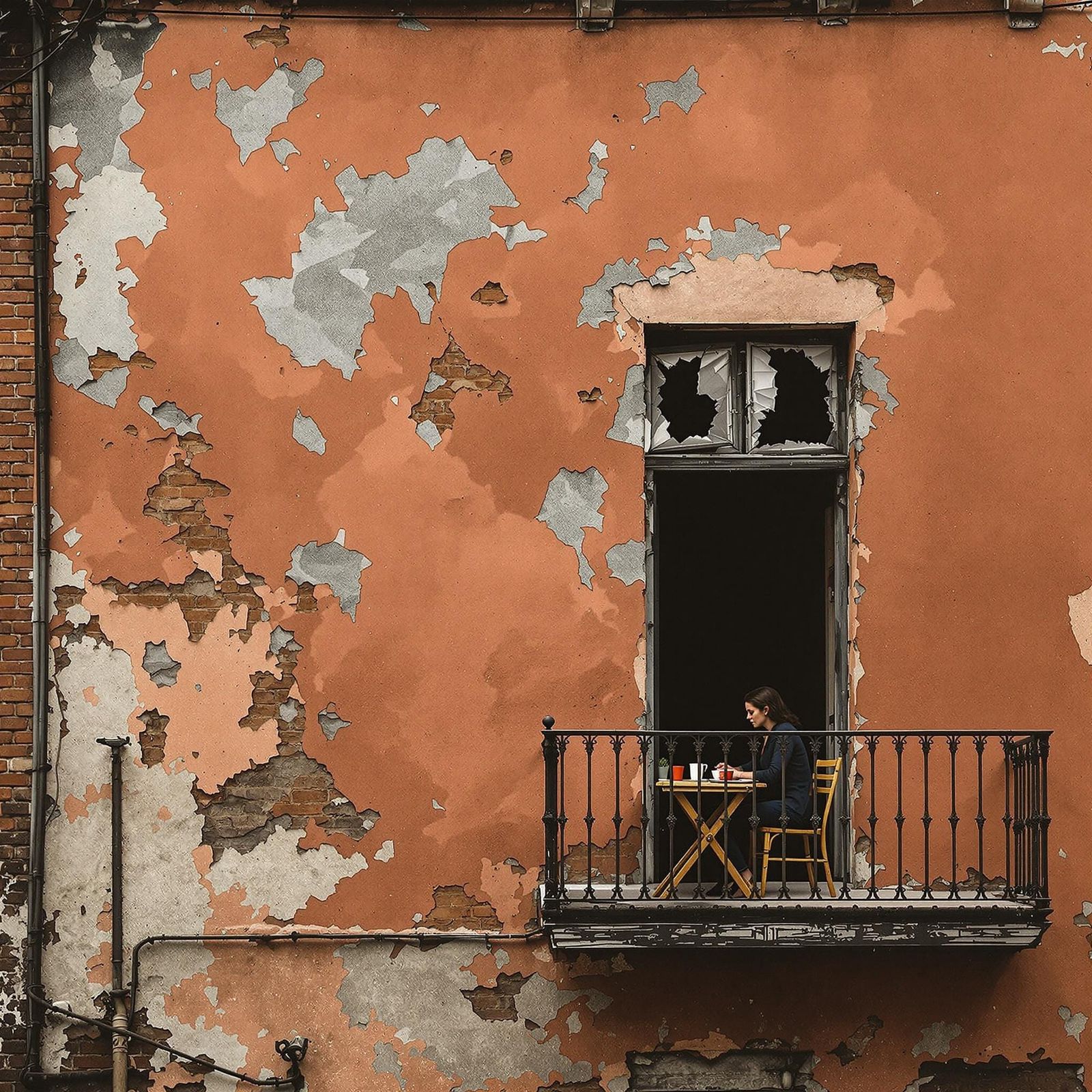 Surreal Portrait of Solitude in a Weathered, Terracotta-Hued...