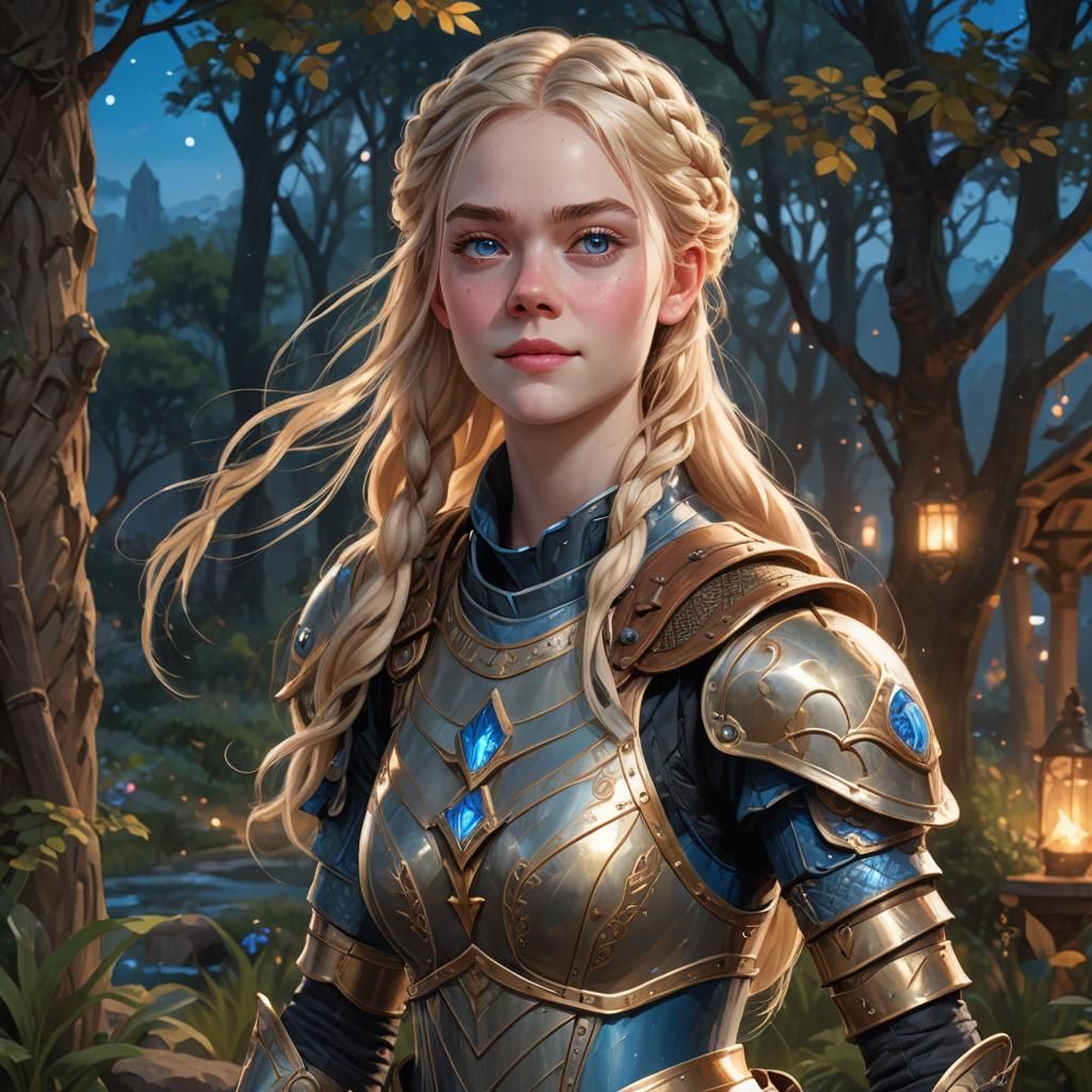 Armored Blonde Girl Portrait in Hyperdetailed Style