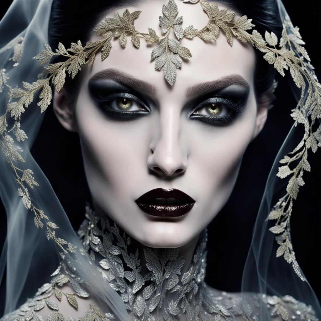 Gothic Glamour: Vampire Woman with Moonlit Goblet
