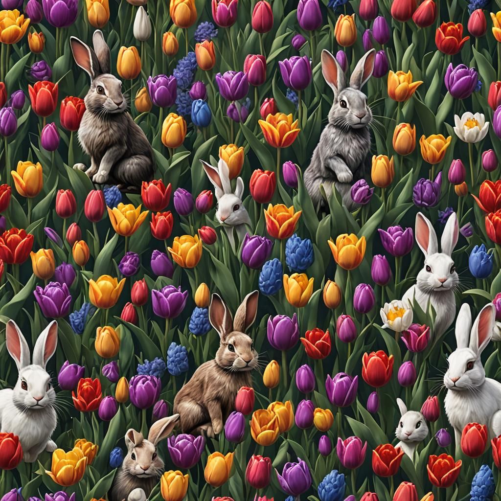 Fantastical Tulips and Bunnies in Detailed Matte Painting