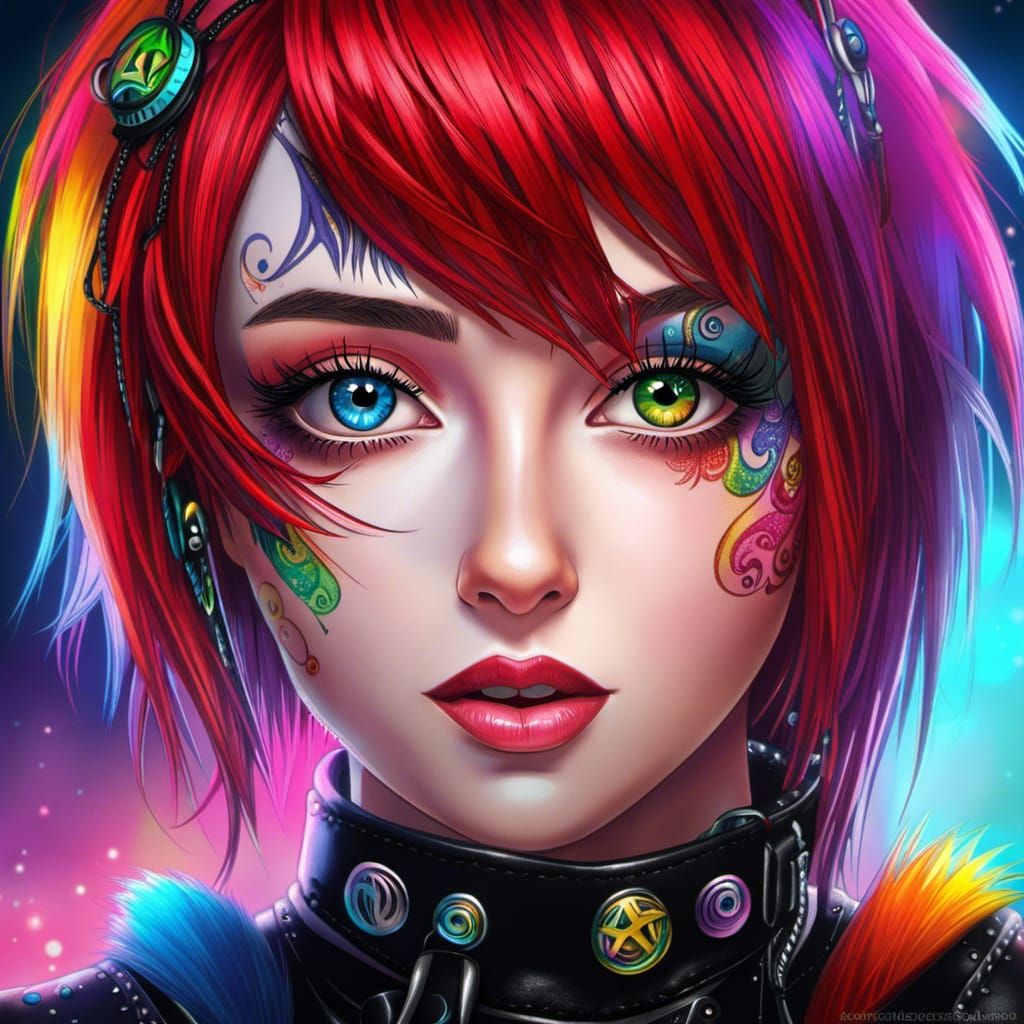 Raver Goth Girl Portrait in Anime Style