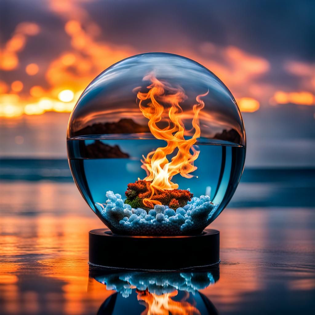 Luminous Marine Landscape in Glass Sphere Aquarium