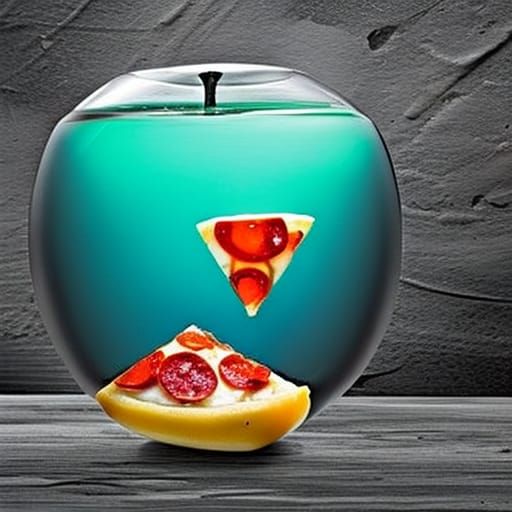 Pizza Slice in Glass Apple: A Surreal Still Life