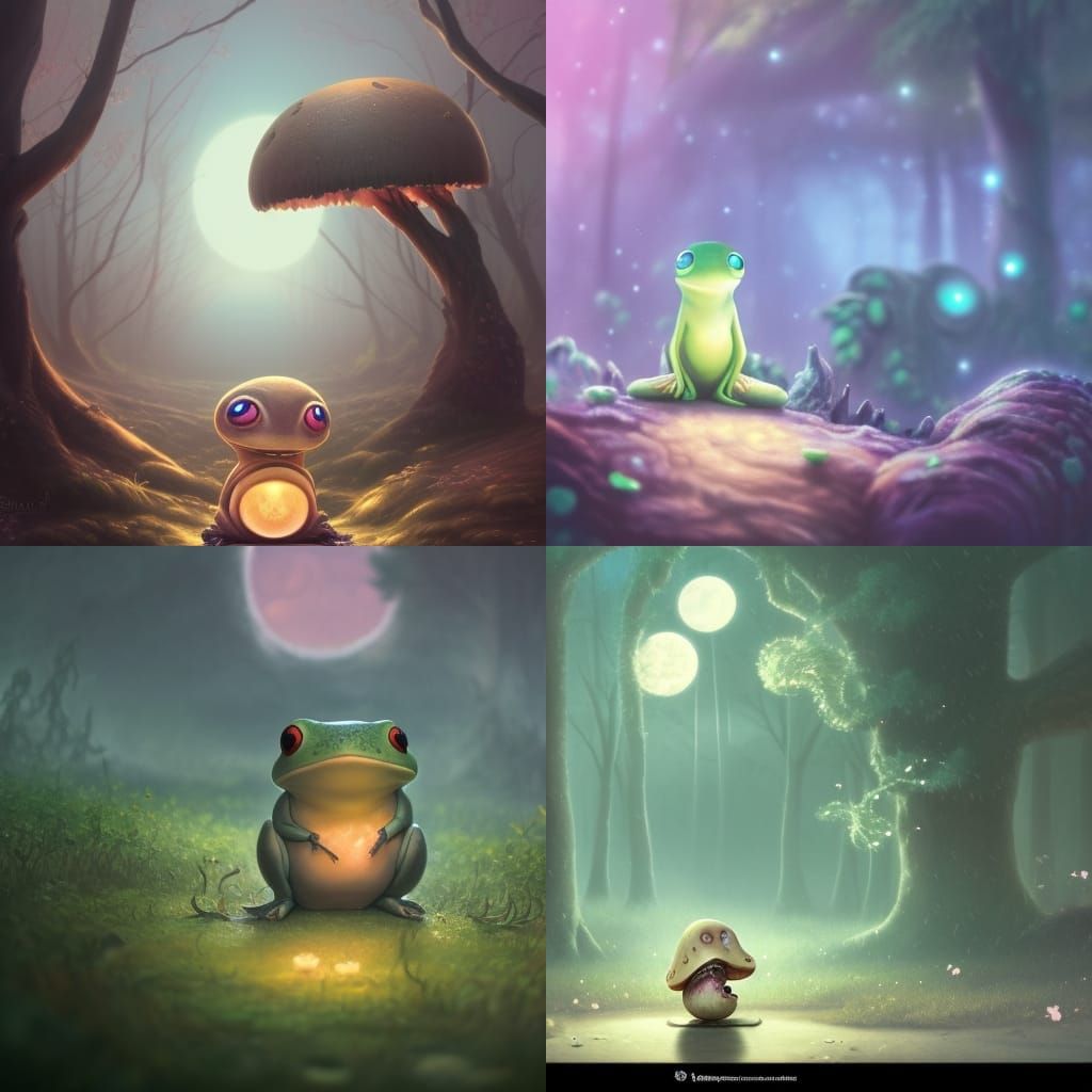 Surreal Gothic Frog on Melting Mushroom