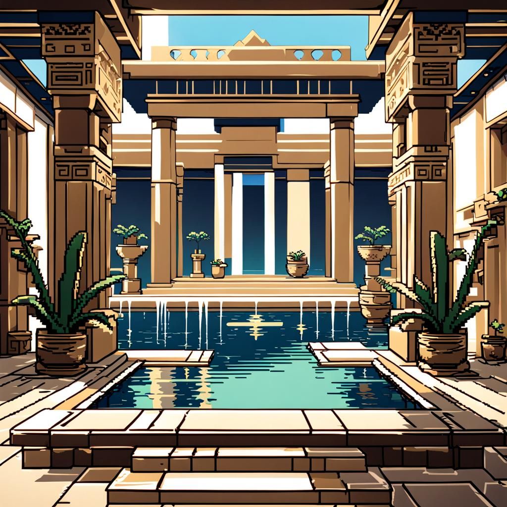 8-bit Pixel Bedroom Oasis in Egyptian Palace