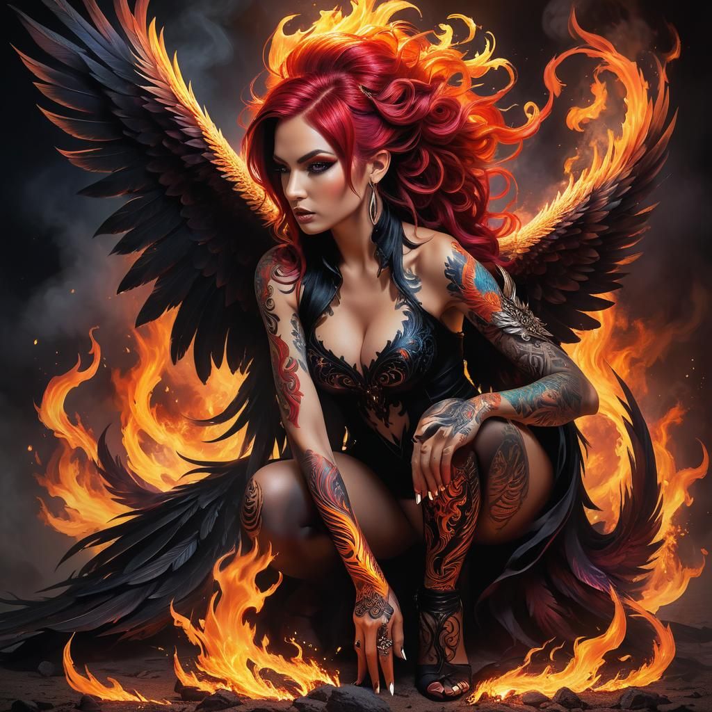 Gothic Phoenix Woman Portrait in Fantasy Art Style