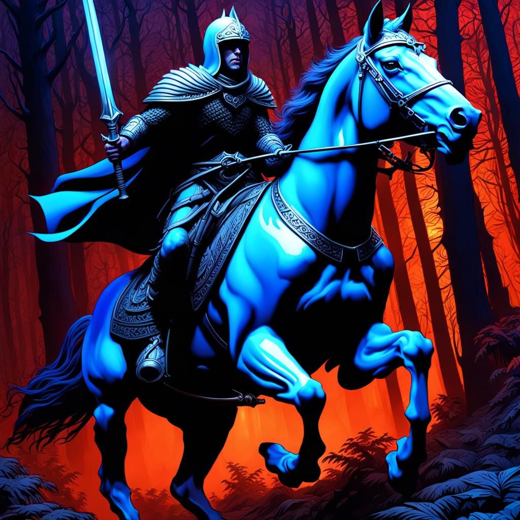 Rohan Rider Galloping Through Dark Forest, Digital Art