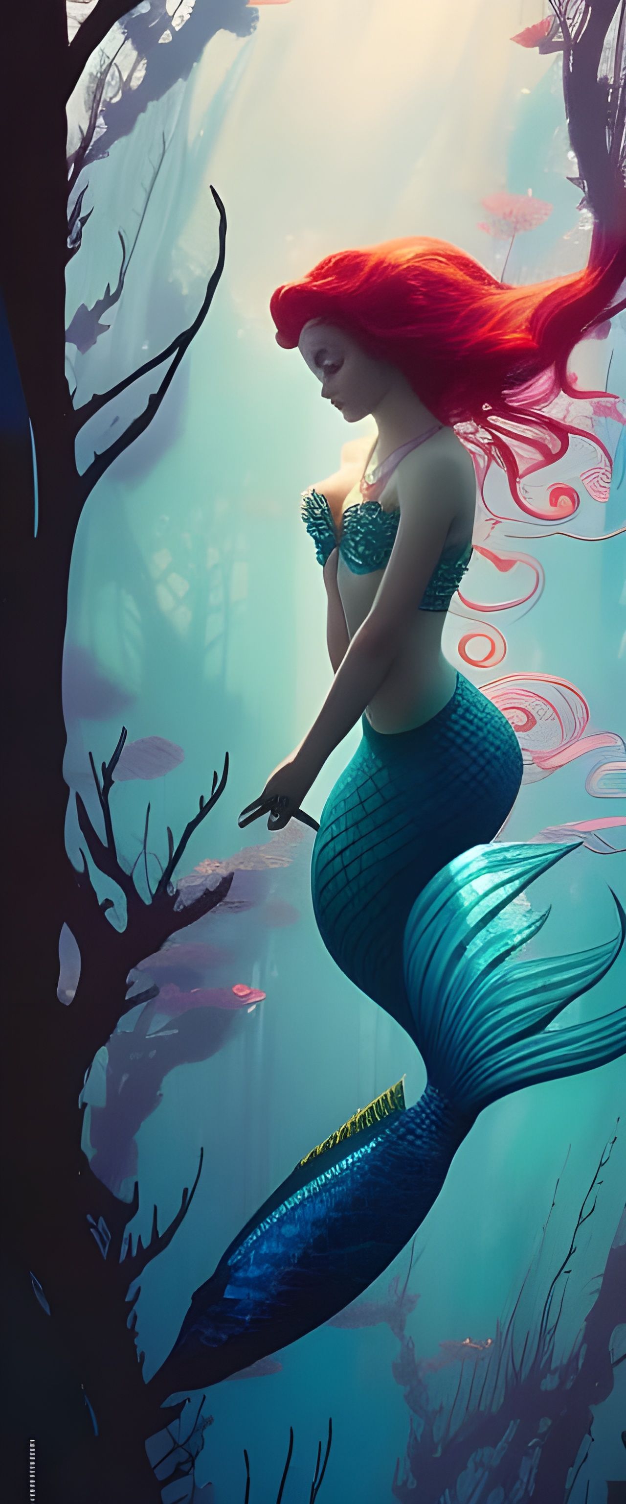 Ariel the Mermaid Swimming in Sunlight