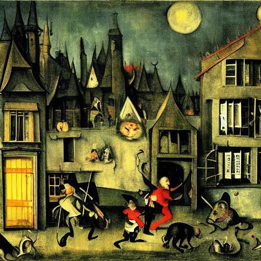 Stray Cats and Haunted House, Inspired by Bosch and Cezanne