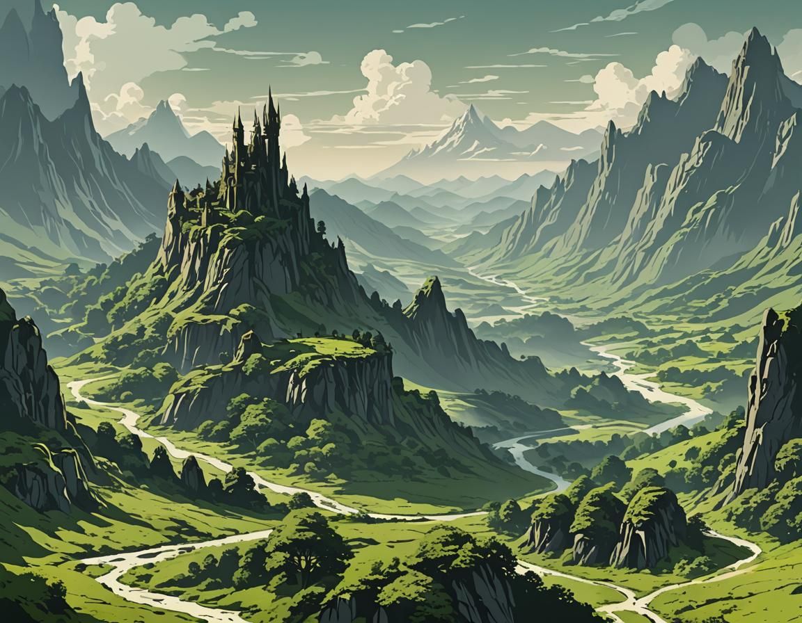 Minimalist Anime Lord of the Rings Landscape