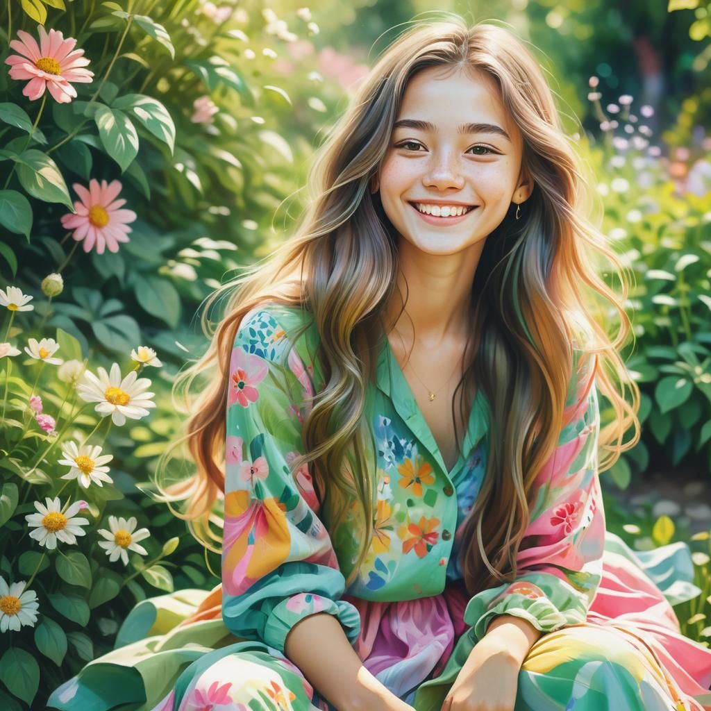 Whimsical Portrait of Woman in Lush Garden