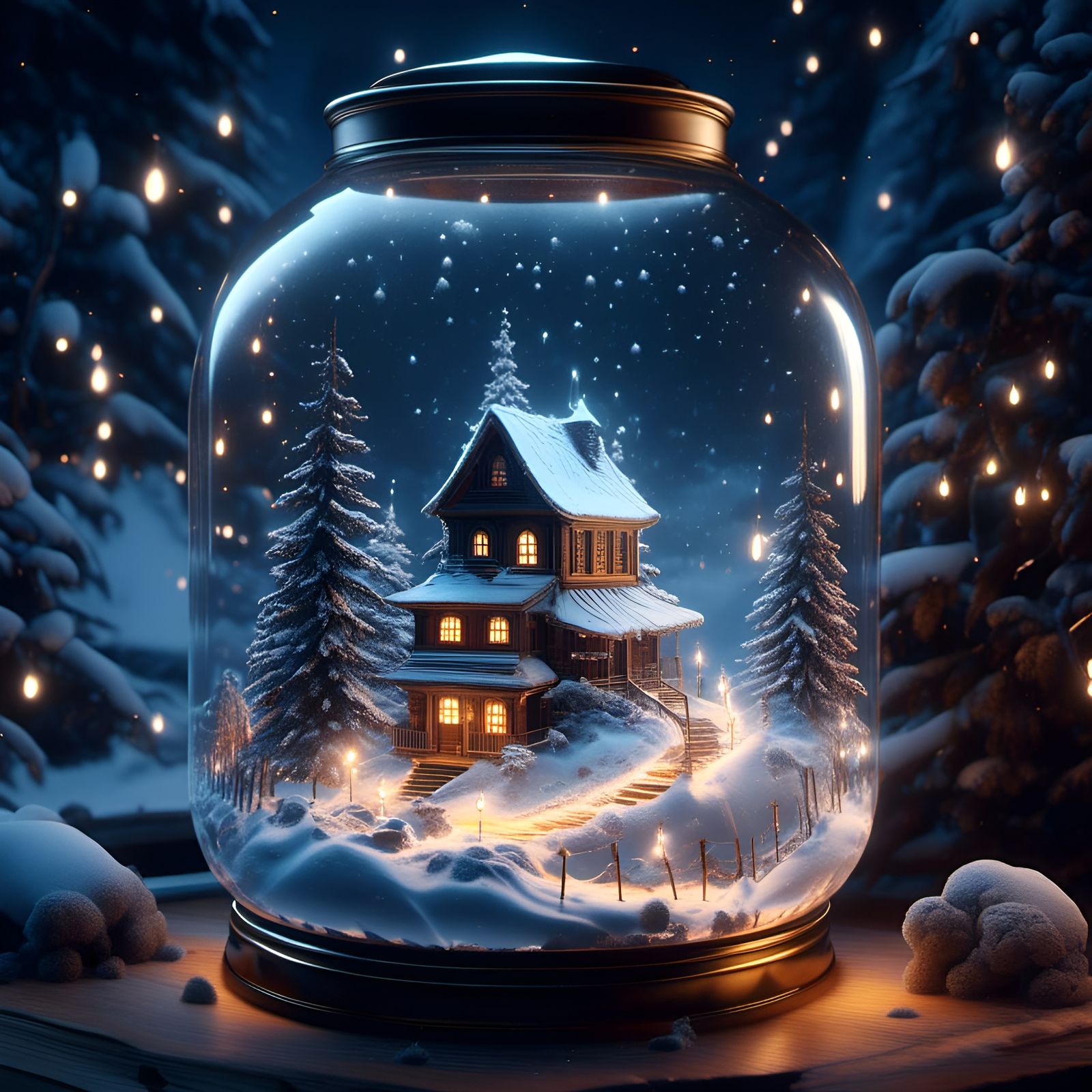Winter Landscape in Glass Jar: Digital Art